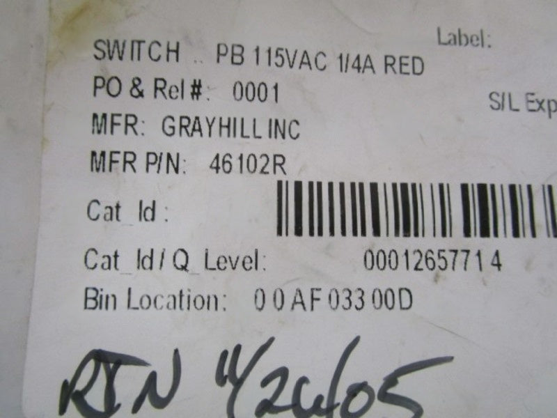 LOT OF 9 GRAYHILL INC. SWITCH 46102R NSNP IN BAG