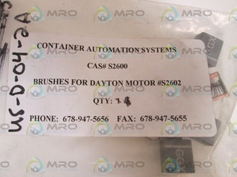 LOT OF 3 CONTAINER AUTOMATION SYSTEMS MOTOR BRUSHES CAS# S2600 NSNP IN BAG