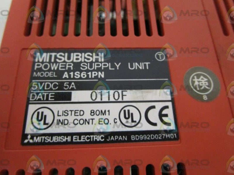 MITSUBISHI POWER SUPPLY UNIT A1S61PN (AS PICTURED) UNMP
