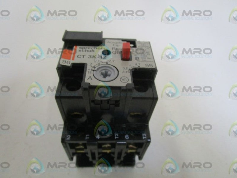 SPRECHER+SCHUH 1.8-2.7A THERMAL OVERLOAD RELAY CT3K-2.7 NSMP