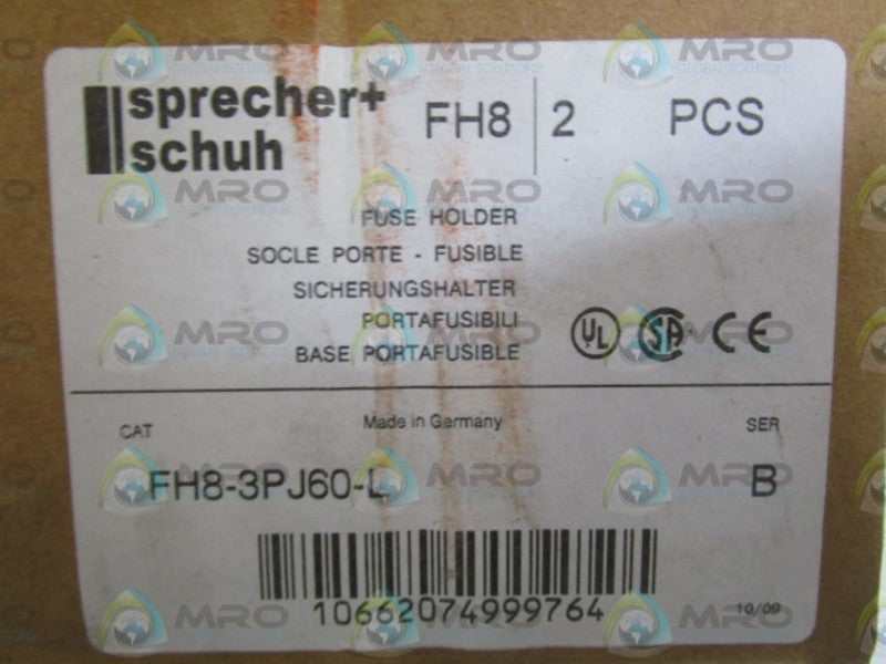 LOT OF 2 SPRECHER+SCHUH FUSE HOLDER FH8-3PJ60-L SER. B NSMP