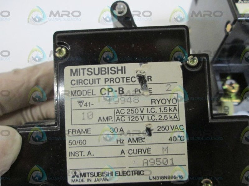 LOT OF 2 MITSUBISHI CIRCUIT PROTECTOR 2P 10AMP CP-B UNMP