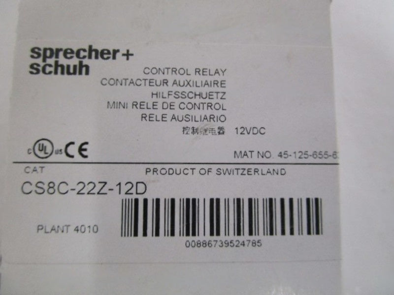 SPRECHER+SCHUH 12VDC CONTROL RELAY CS8C-22Z-12D SER. B NSMP