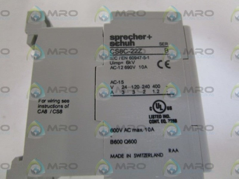 SPRECHER+SCHUH 12VDC CONTROL RELAY CS8C-22Z-12D SER. B NSMP