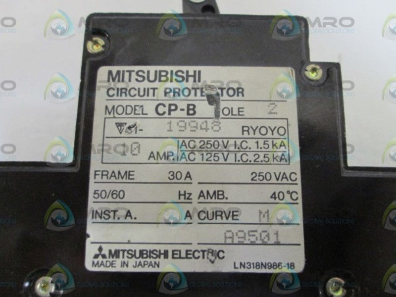 LOT OF 3 MITSUBISHI CIRCUIT PROTECTOR 2P 10AMP CP-B UNMP