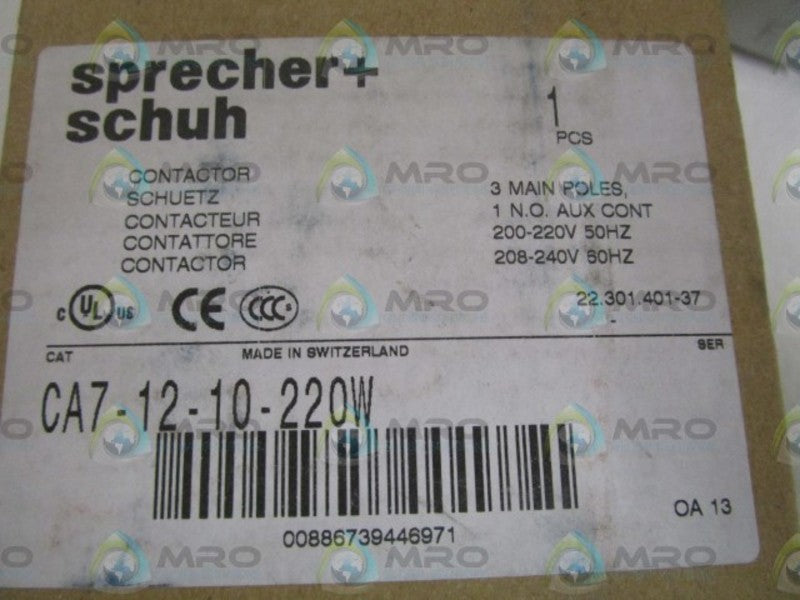 SPRECHER+SCHUH CA7-12-10-220W CONTACTOR 200-220V/208-240V NSMP