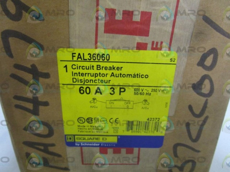 SQUARE D CIRCUIT BREAKER FAL36060 NSFS