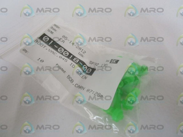 LOT OF 10 BOOT, VAC .045 ID GREEN 01-0018-00 NSNP IN BAG