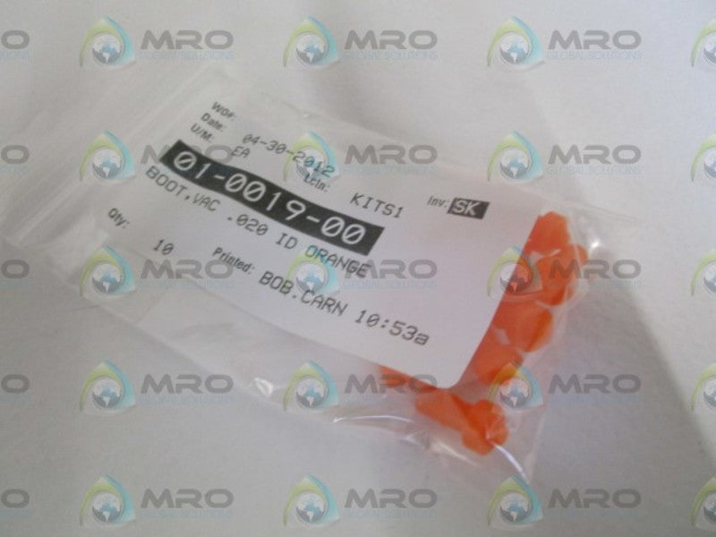 LOT OF 10 BOOT, VAC .020 ID ORANGE 01-0019-00 NSNP IN BAG
