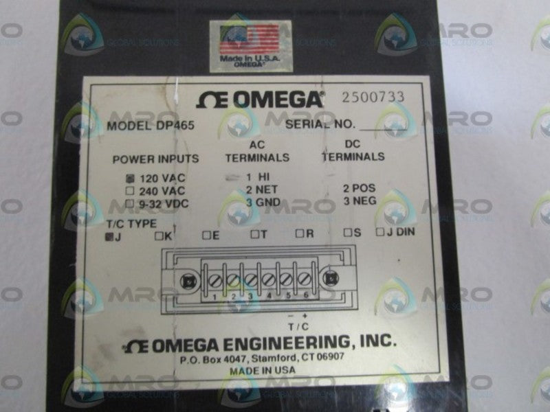 OMEGA 120VAC DIGITAL THERMOMETER DP465 UNMP