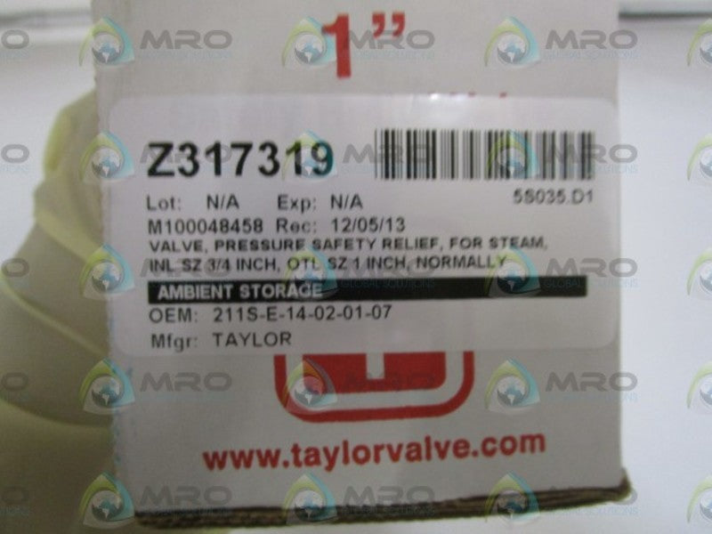 TAYLOR 3/4" PRESSURE SAFETY RELIEF VALVE 211SE14020107 NSMP