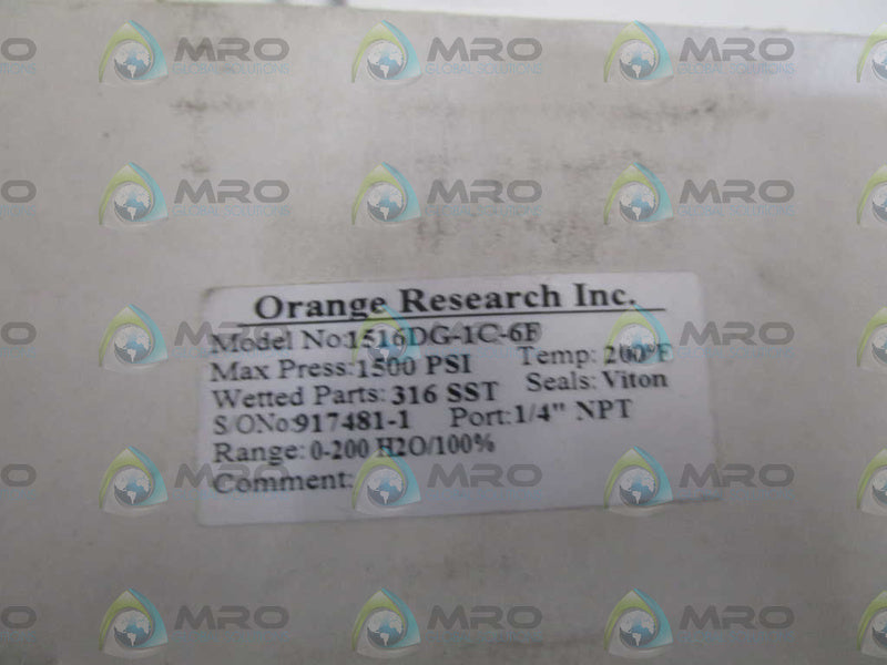 ORANGE RESEARCH 0-200 H2O/100% GAUGE 1516DG-1C-6F NSMP