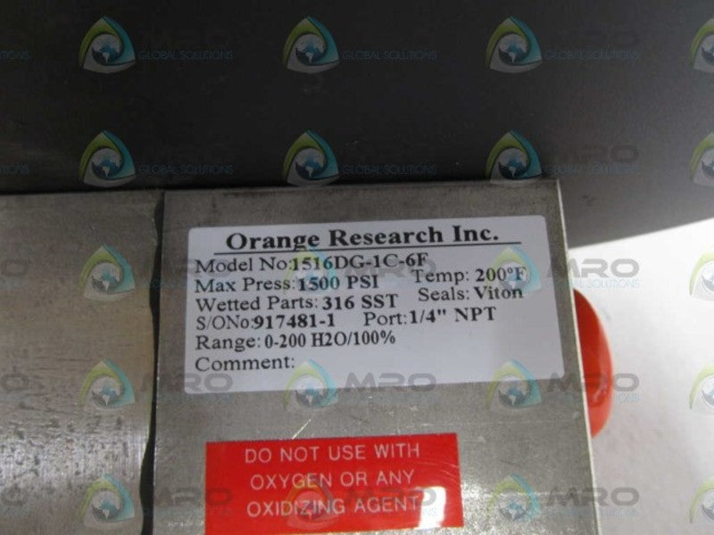ORANGE RESEARCH 0-200 H2O/100% GAUGE 1516DG-1C-6F NSMP