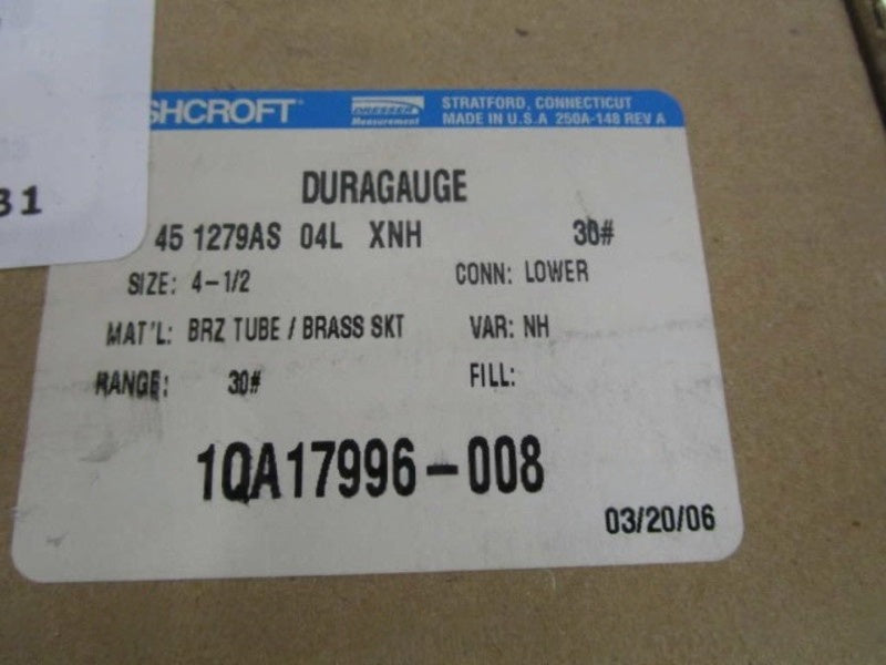 ASHCROFT 451279AS04LXNH-30# PRESSURE GAUGE 0-30 PSI  NSMP