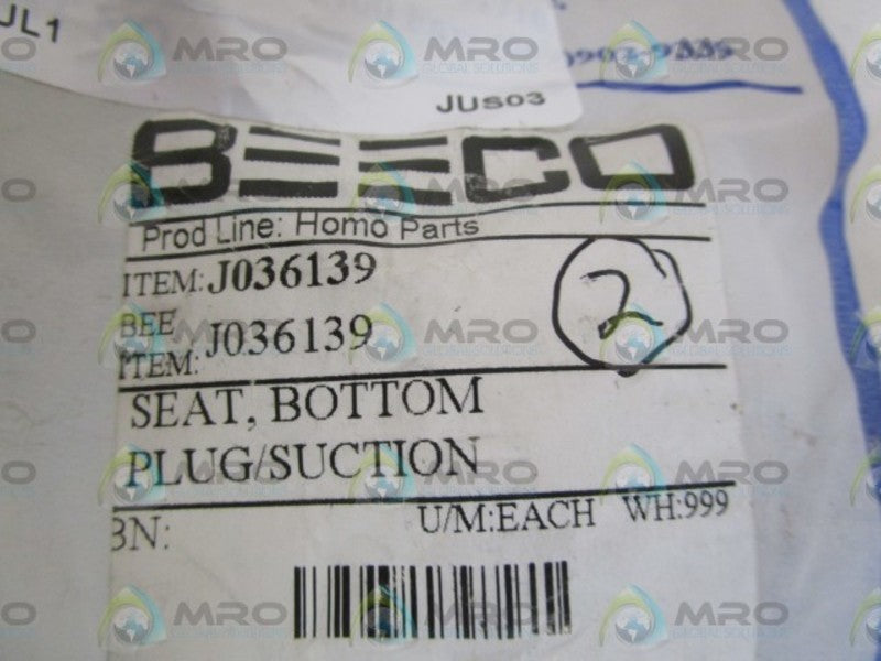 LOT OF 2 BEECO SEAT, BOTTOM PLUG/SUCTION J036139 NSNP IN BAG