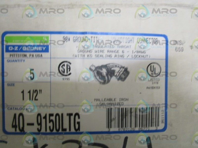 LOT OF 5 O-Z/GEDNEY 1-1/2" LIQUIDTIGHT CONNECTOR 4Q-9150LTG NSMP