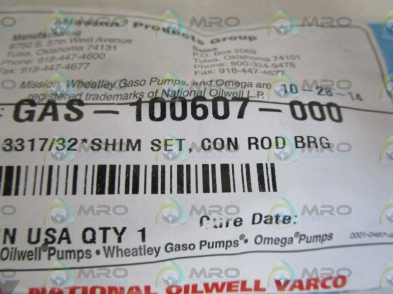 NATIONAL OILWELL VARCO SHIM SET GAS-100607-000 NSNP IN BAG