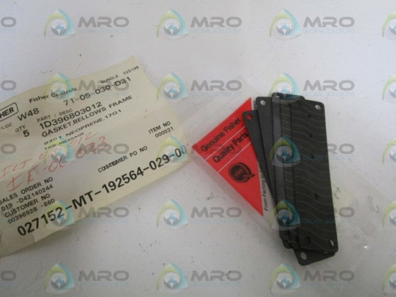LOT OF 5 FISHER BELLOWS FRAME GASKET 1D396803012 NSNP