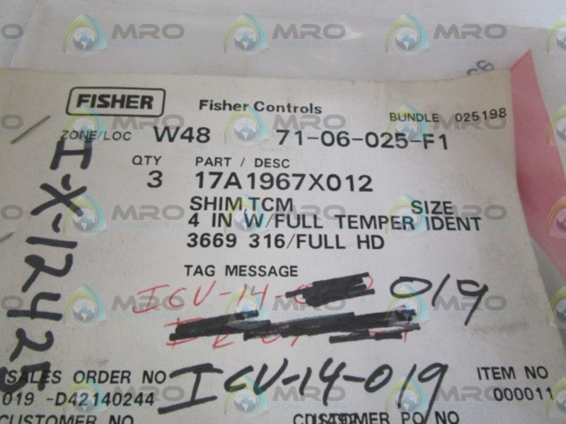 LOT OF 3 FISHER 4" TMC SHIM 17A1967X012 NSMP