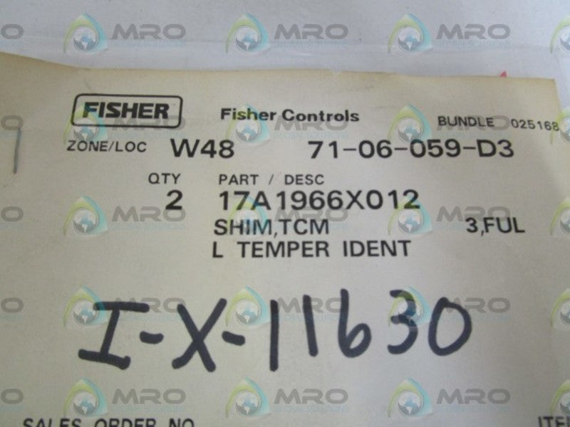 LOT OF 2 FISHER TCM SHIM 17A1966X012 NSMP