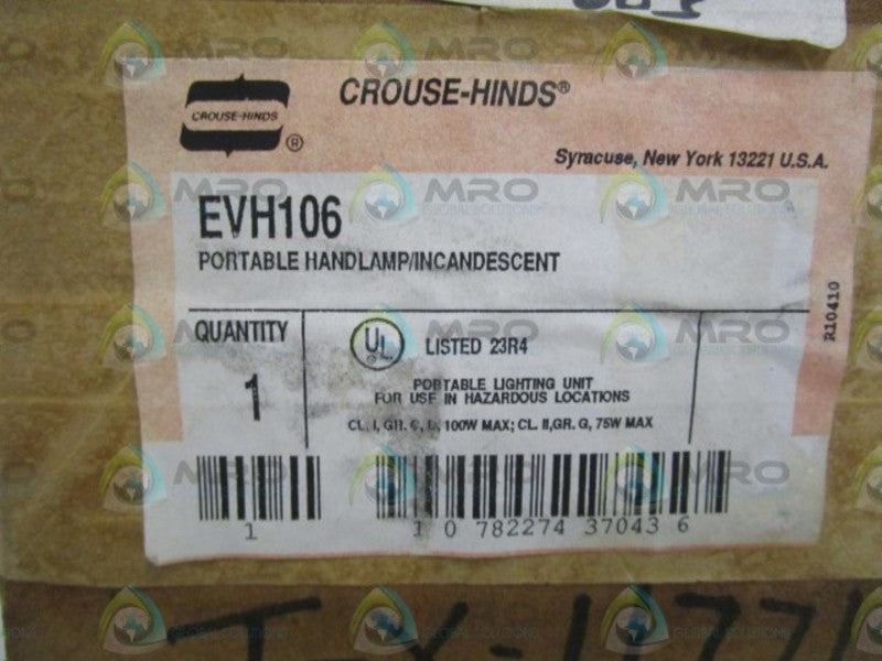 CROUSE-HINDS PORTABLE HANDLAMP EVH106 * FACTORY SEALED *