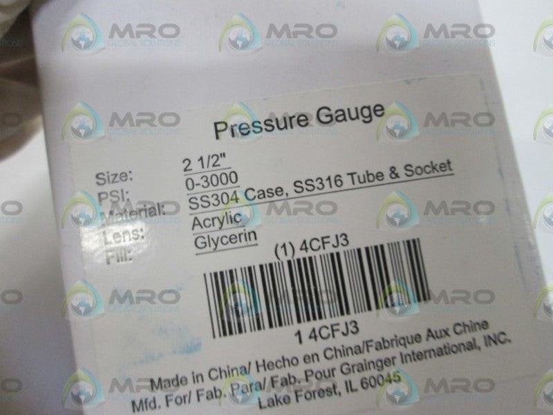 GRAINGER 4CFJ3 PRESSURE GAUGE 0-3000 PSI 0-20000 KPA NSMP