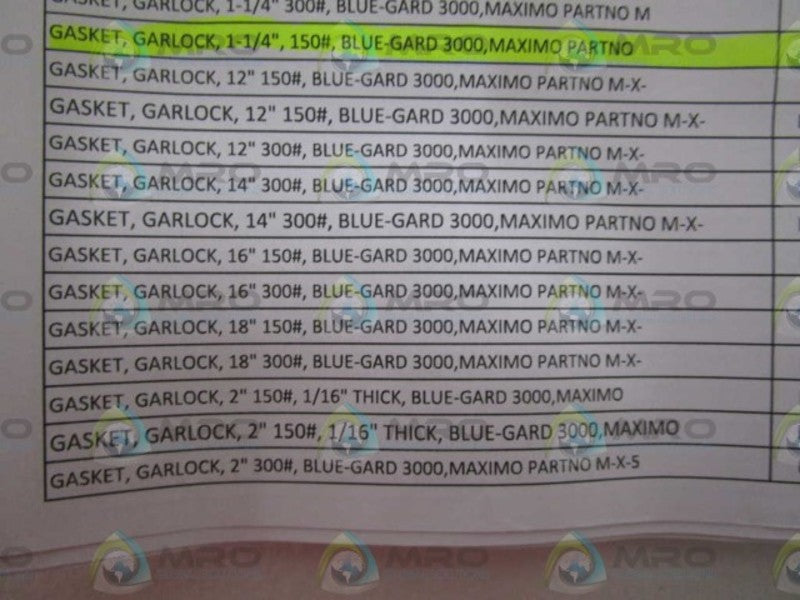 LOT OF 6 GARLOCK 1-1/4" GASKET 150# NSNP