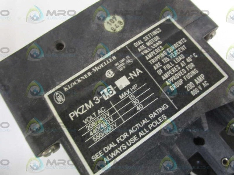 KLOCKNER MOELLER PKZM3-1,6-NA STARTER MOTOR PROTECTOR UNMP