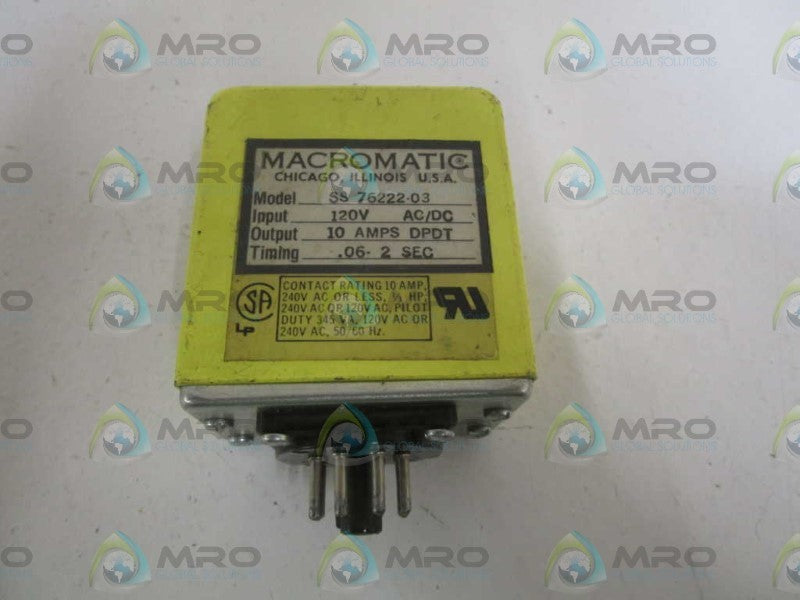 MACROMATIC SS76222-03 TIME DELAY RELAY 120V .06-2SEC UNMP