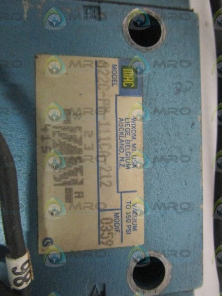 MAC 822C-PM-111CA-212 SOLENOID VALVE UNMP