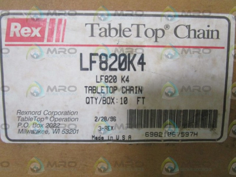 REXNORD LF820K4 10FT TABLETOP CHAIN  NSMP