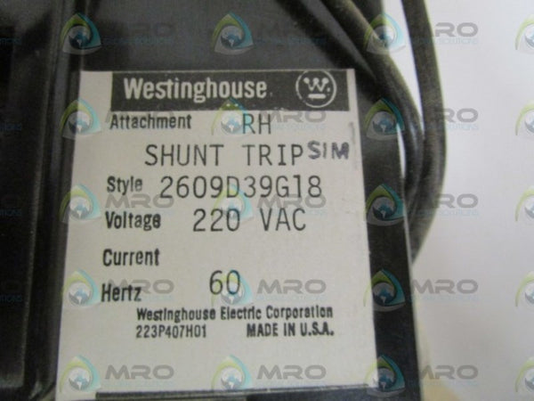 WESTINGHOUSE 2609D39G18 CIRCUIT BREAKER 100AMP NSNP