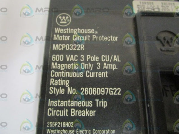 WESTINGHOUSE MCP0322R CIRCUIT BREAKER 3A NSNP
