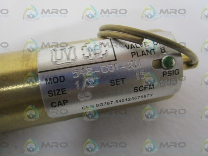 KUNKLE VALVE 548-C01-KM AIR PRESSURE RELIEF VALVE 1/2" NSMP