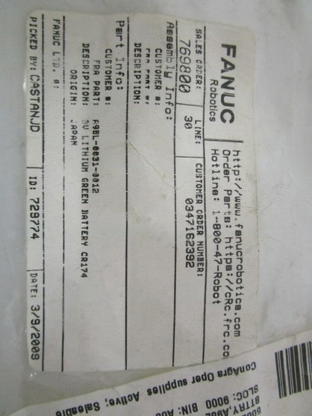 LOT OF 4 FANUC A9BL-0031-0012 LITHIUM BATTERY NSMP
