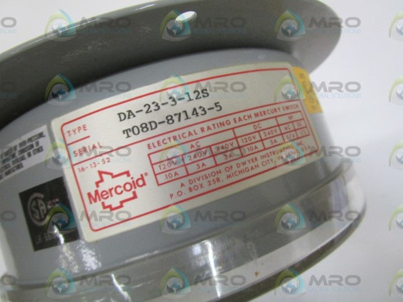 MERCOID CONTROL DA-23-3-12S PRESSURE SWITCH NSMP