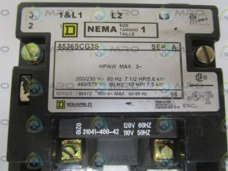 SQUARE D 8536-SCG3S MOTOR STARTER (AS PICTURED) UNMP