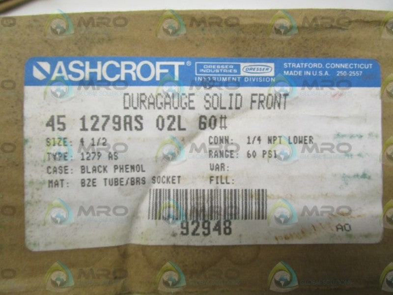 ASHCROFT 451279AS02L-60# DURAGAUGE 0-60 PSI  NSMP