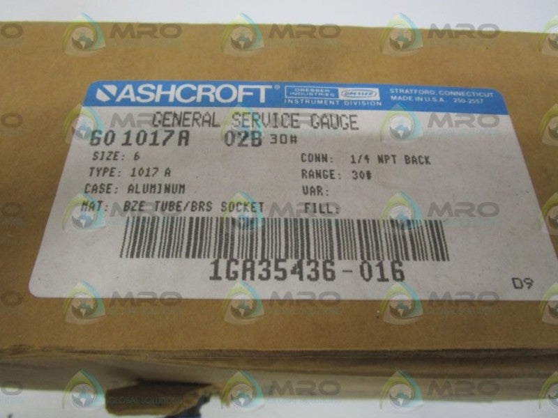 ASHCROFT 601017A02B-30# PRESSURE GAUGE 0-30 PSI  NSMP