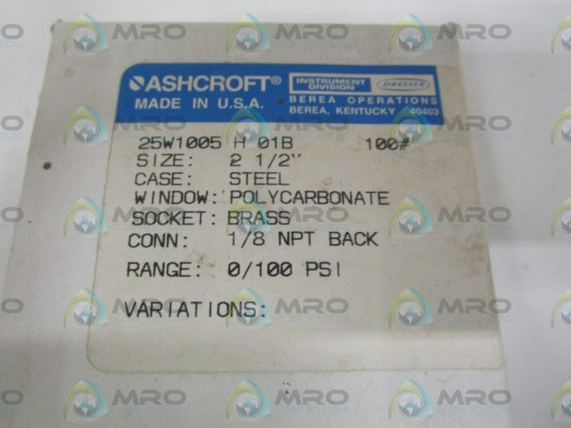 ASHCROFT 25W1005H01B-100#  0-100PSI  NSMP