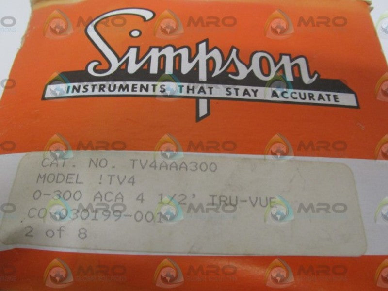 SIMPSON TV4AAA300 PANEL METER 0-300AC AMP NSMP