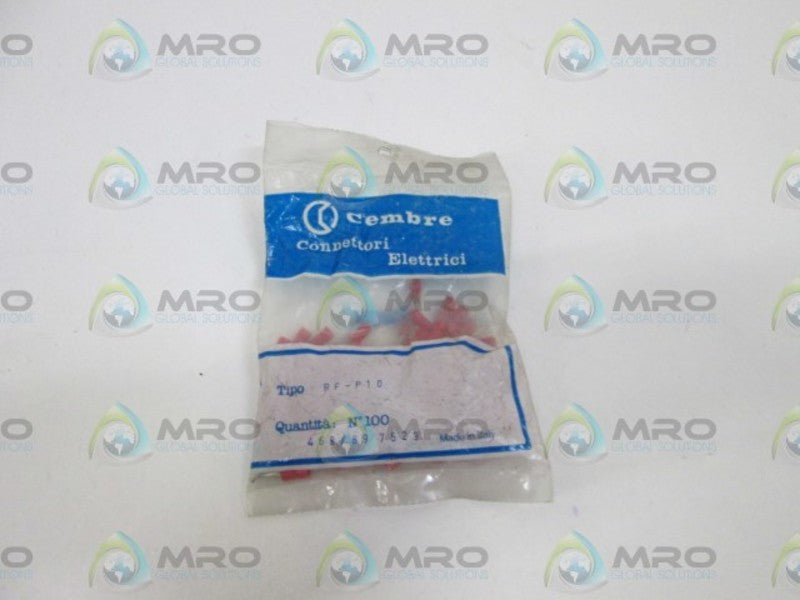 LOT OF 100 CEMBRE PIN TERMINALS (RED) RF-P10 NSMP