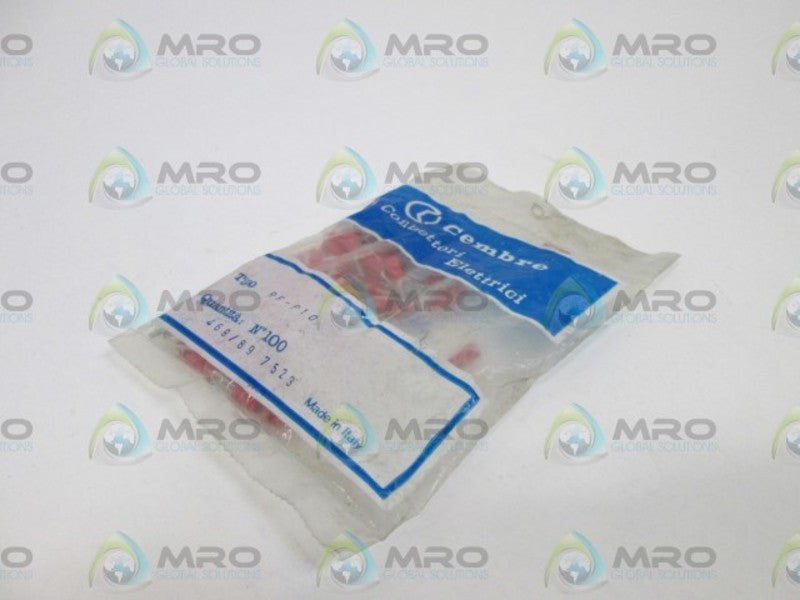 LOT OF 100 CEMBRE PIN TERMINALS (RED) RF-P10 NSMP