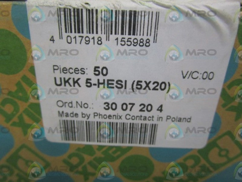 LOT OF 50 PHOENIX CONTACT UKK 5-HESI (5X20) NSFS