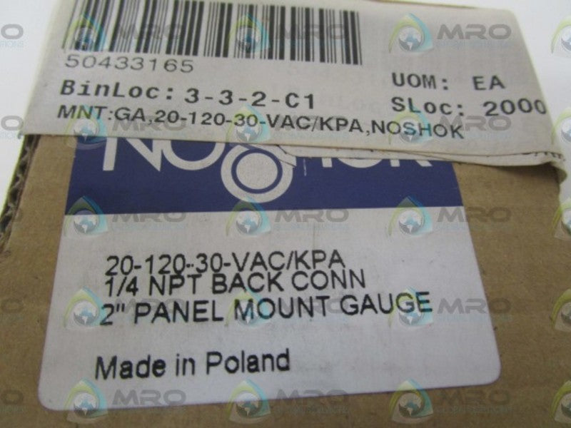 NOSHOK 20-120-30-VAC/KPA 2" PANEL MOUNT GAUGE *NEW IN BOX*