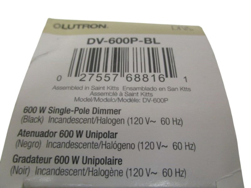 LUTRON DV-600P-BL 600W SINGLE POLE DIMMER NSMP