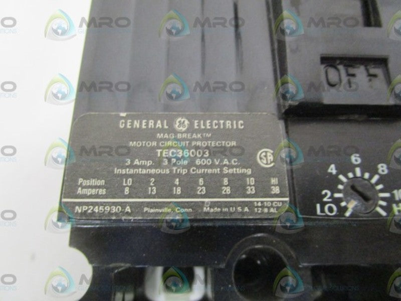 GENERAL ELECTRIC TEC36003 W/ 789A333P8 AUXILIARY SWITCH NSNP