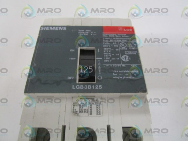 SIEMENS LGB3B125 CIRCUIT BREAKER 125AMPS NSNP