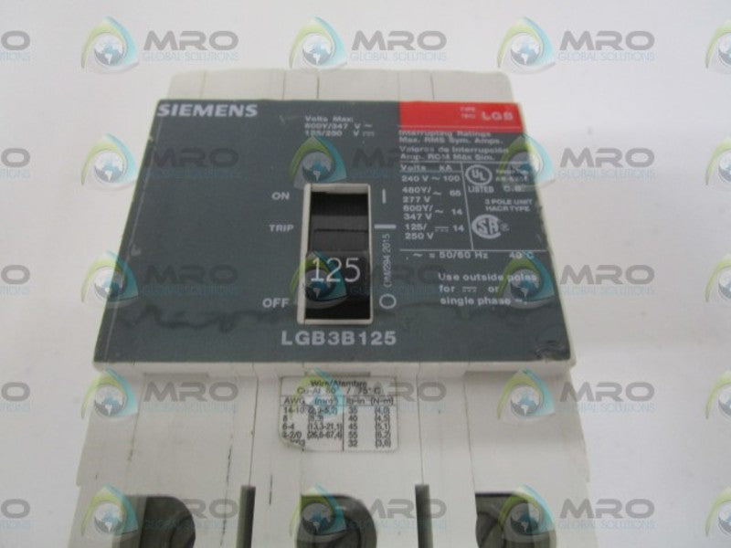 SIEMENS LGB3B125 CIRCUIT BREAKER 125AMPS NSNP