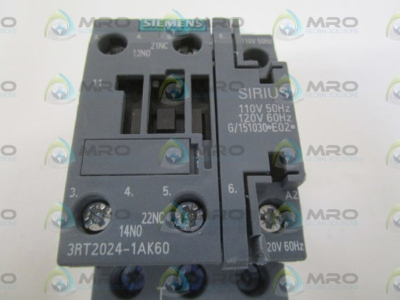 SIEMENS 3RT2024-1AK60 CONTACTOR 120/110V (AS PICTURED) UNMP